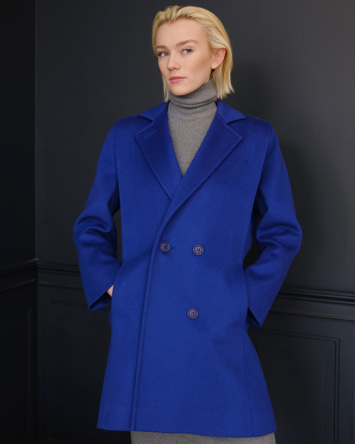 Petite blue dress coat