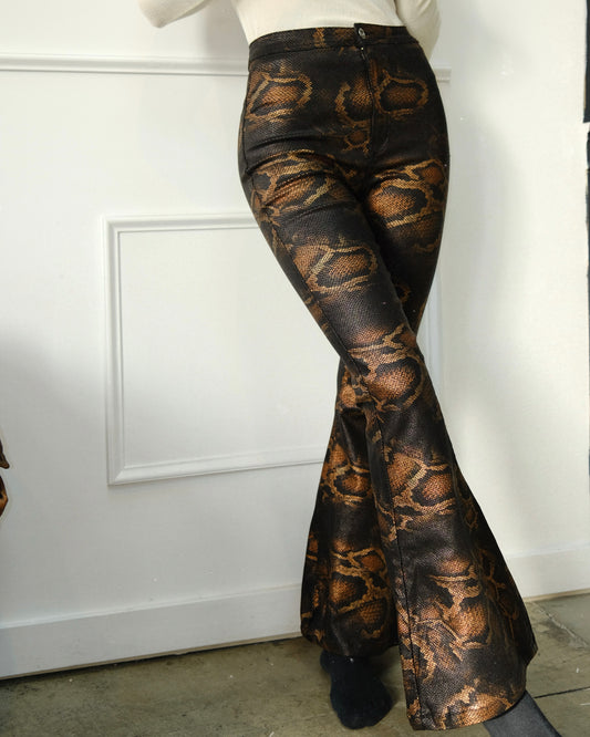 High waisted snakeskin flare pants