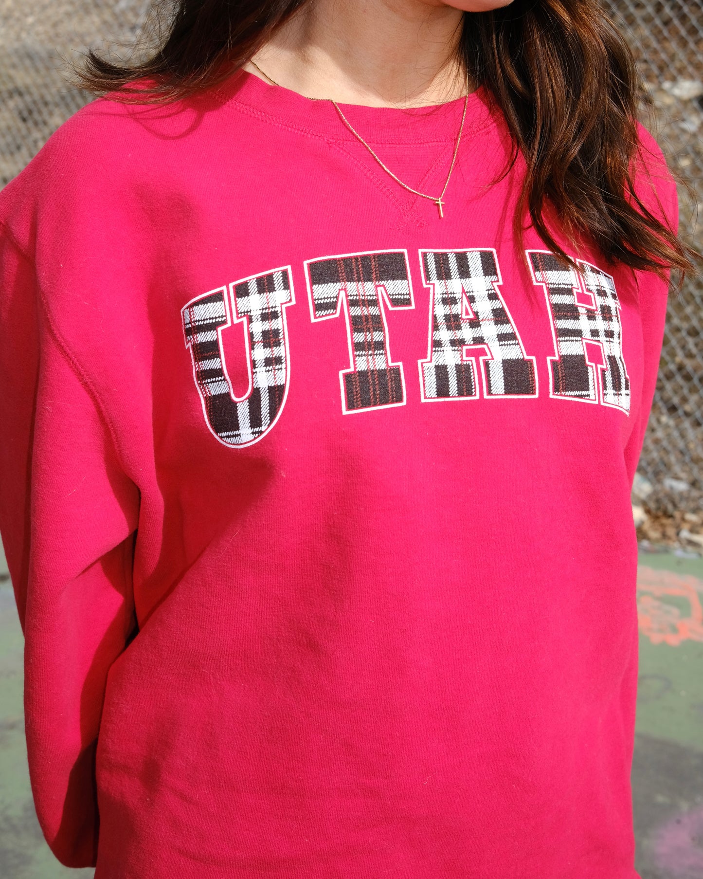 University of Utah Plaid Crewneck