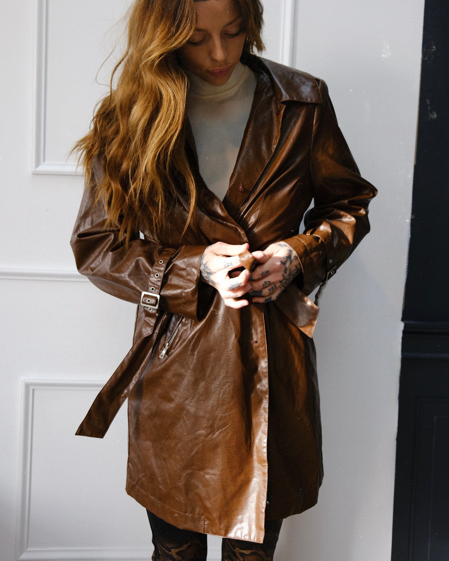 Brown trench coat