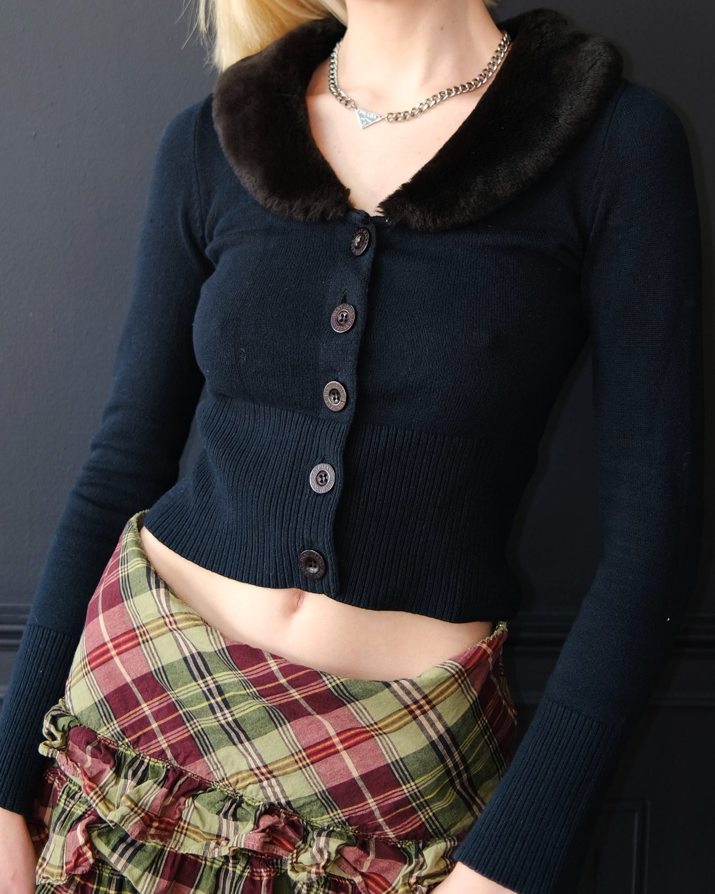 DKNY fur cropped cardigan