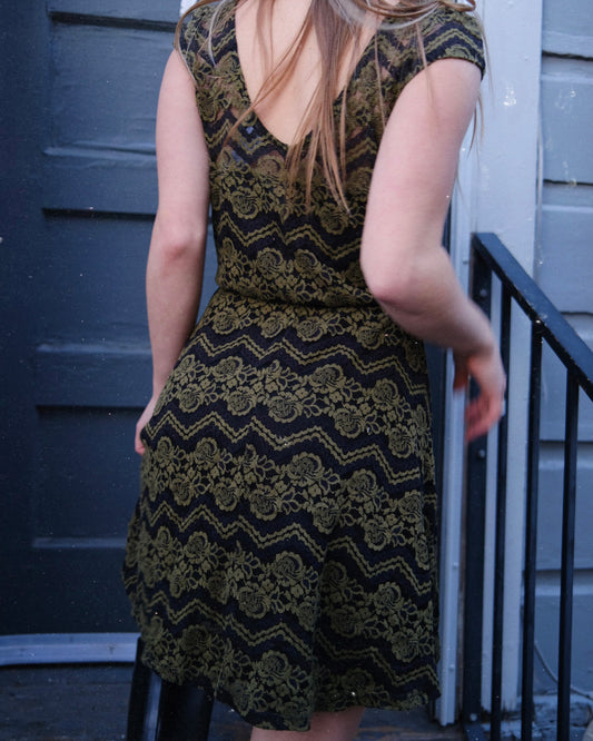 Olive Green Floral Lace Dress