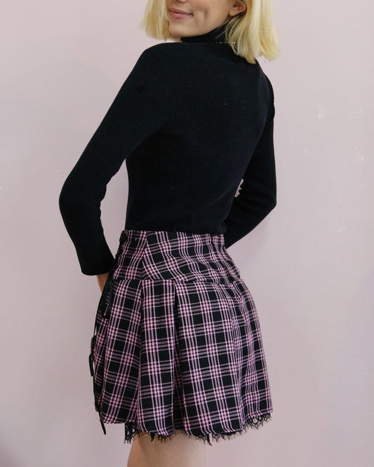 Plaid lace trim skirt